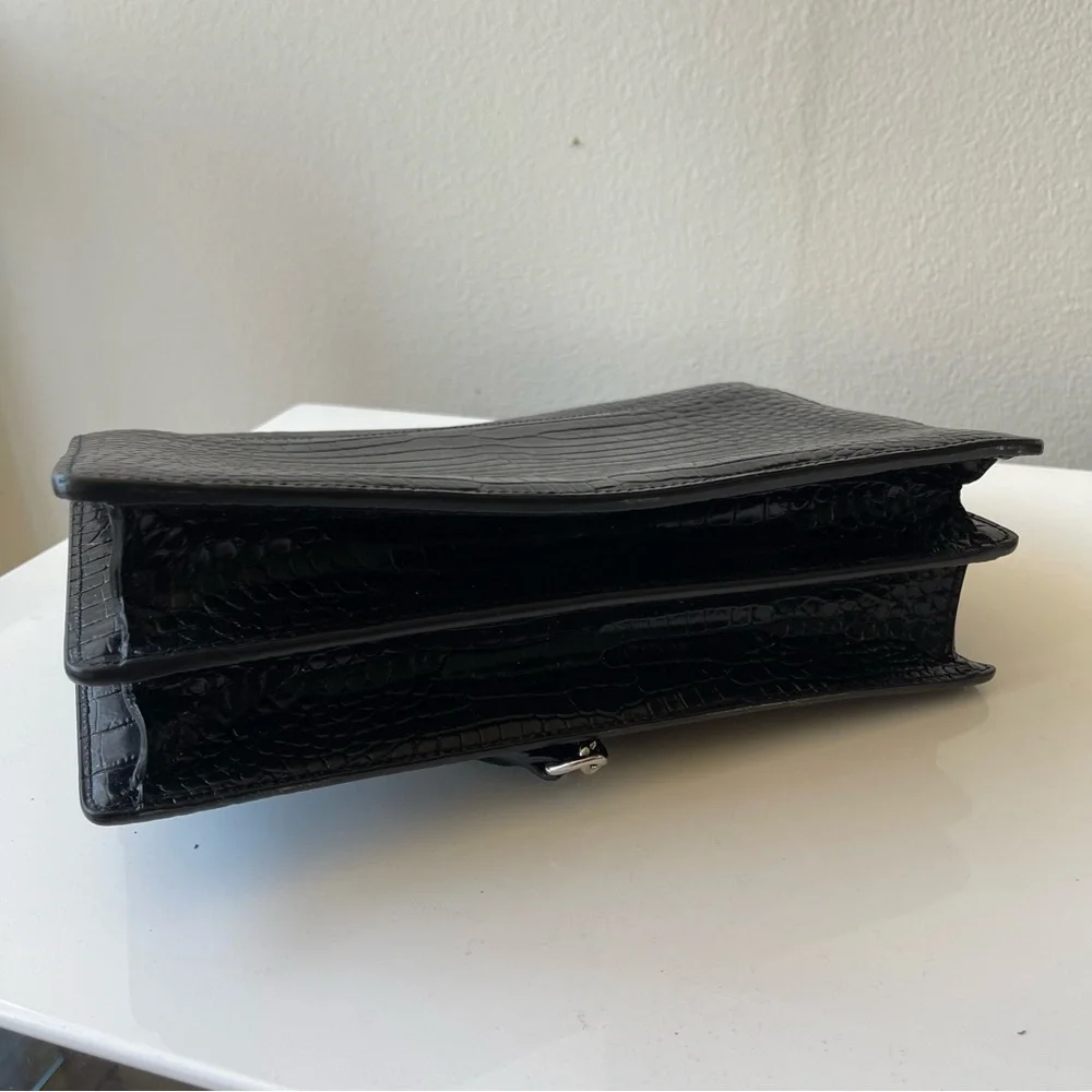 YSL Calfskin Crocodile‎ Embossed Medium Monogram Black Authentic 100%